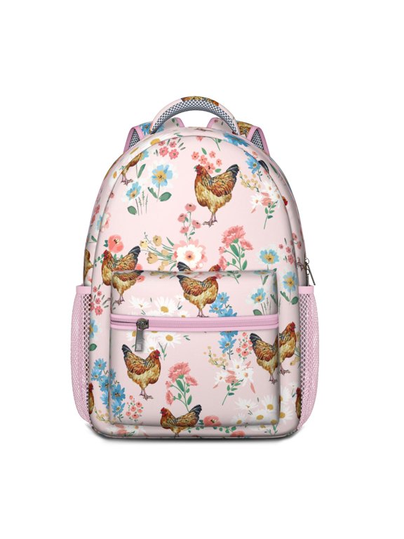 Chicken and Eggs on Farm Themed Backpack – Country Rooster Pattern Schoolbag with Rustic Aesthetic and Garden Art