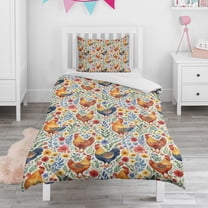 Chicken and Flower Duvet Cover and Pillowcase Set for Single Bedding, Bedroom Accessories for Kids Teens