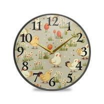 Chicken and Flowers Wall Clocks Battery Operated 9.5 Inch Round Clock Acrylic Silent Non-Ticking Bedroom Living Room Decorative Clocks