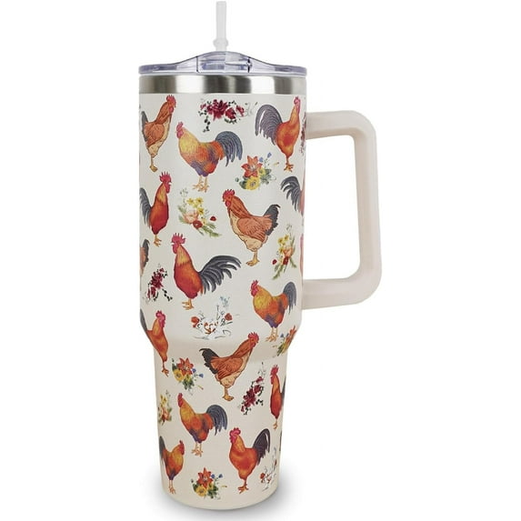 Chicken breed 40 Oz Tumbler with Handle and Straw Breeds of Chicken Cup Tumbler Coffee Travel Mug, Chicken Gifts for Chicken Lovers Rooster Gifts, Christmas Birthday Gifts for Women, Friends, Girls