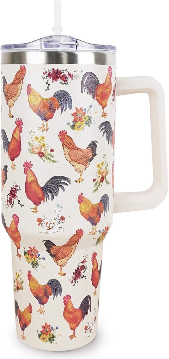 Chicken breed 40 Oz Tumbler with Handle and Straw Breeds of Chicken Cup Tumbler Coffee Travel Mug, Chicken Gifts for Chicken Lovers Rooster Gifts, Christmas Birthday Gifts for Women, Friends, Girls