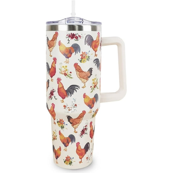 Chicken breed 40 Oz Tumbler with Handle and Straw Breeds of Chicken Cup Tumbler Coffee Travel Mug, Chicken Gifts for Chicken Lovers Rooster Gifts, Christmas Birthday Gifts for Women, Friends, Girls