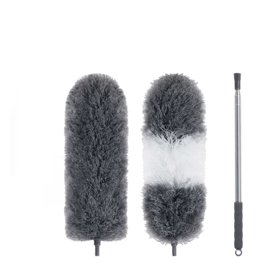 110-Inch Extension Pole with 2 Chicken Feather Dusters, Duster with Long Pile for Ceiling & Long Handle Ceiling Fan Duster, Feather Duster for Ceiling Fan Furniture Blind Cleaning