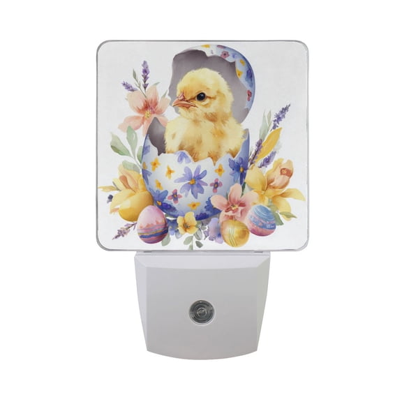 Chicken in Easter Eggs Watercolor LED Night Light Sensor Lamp Plug-in Adjustable Brightness 2 Pack