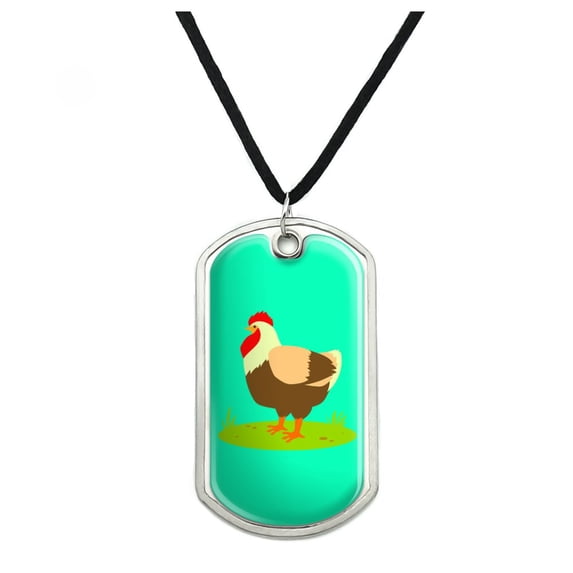 Chicken in Profile Military Dog Tag Pendant Necklace with Cord