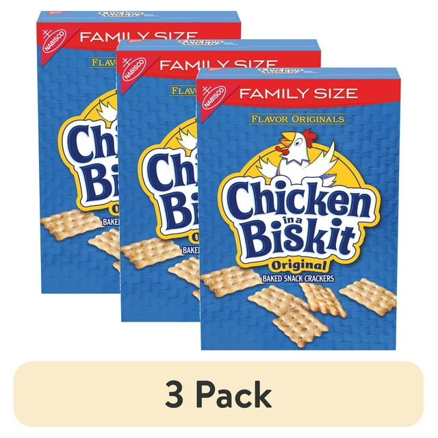 (3 pack) Chicken in a Biskit Original Baked Snack Crackers, Family Size