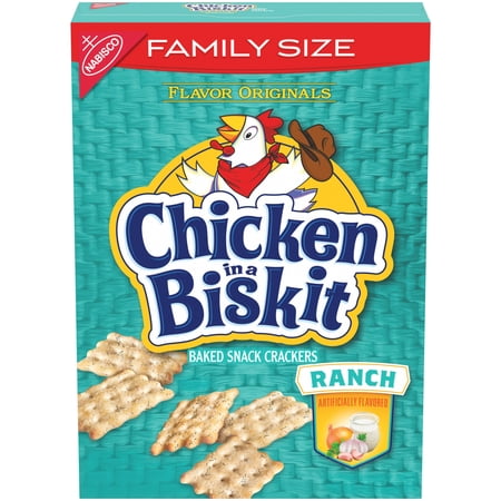 CHICKEN IN A BISKIT Ranch Baked Snack Crackers, Lunch Snacks, Family Size, 12 oz
