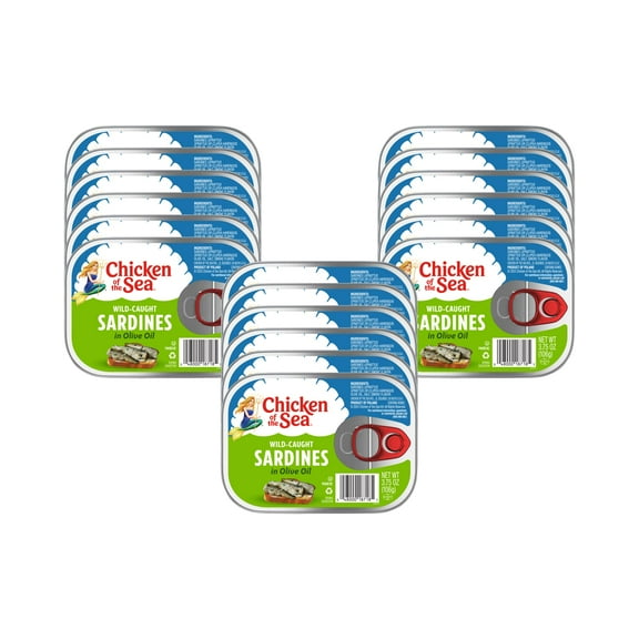 Chicken of the Sea Sardines in NSD3Olive Oil, 3.75 oz. Cans (Pack of 18), Wild Caught Canned Sardines, Packaging May Vary