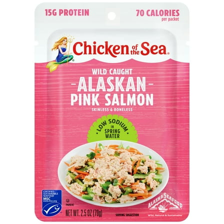 Chicken of the Sea Wild Caught Alaskan Pink Salmon in Spring Water, Low Sodium Packet 2.5 oz