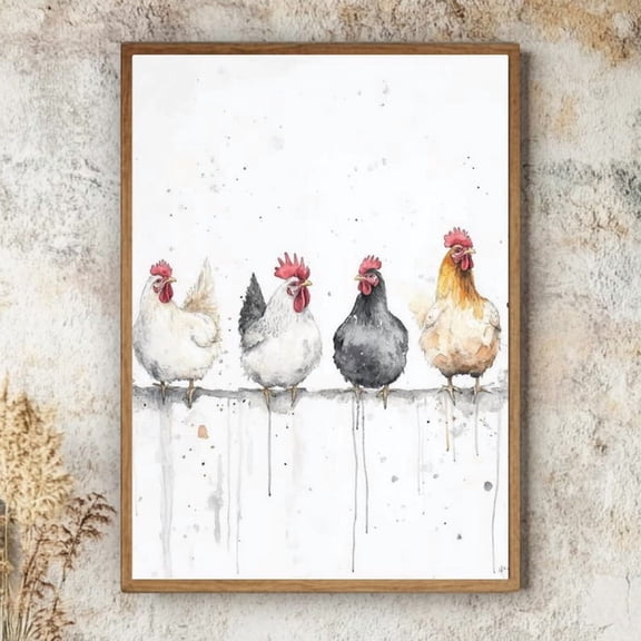 Chicken wall art, a fun and cheerful rural home decor accent, watercolor print of a hen, country-style kitchen decoration, wooden wall art. 8x12 UNFRAMED