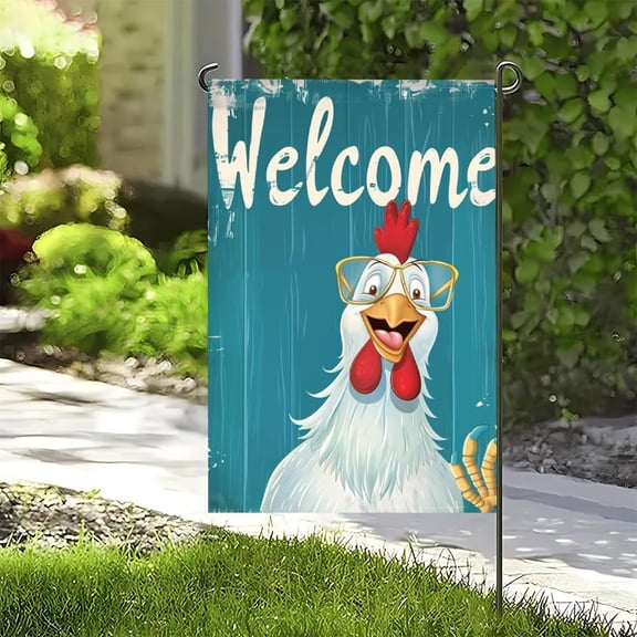 Chicken with Glasses Welcome Flag 12x18Inch Garden Flag Welcome Yard Decoration Double Sided Fall Flag