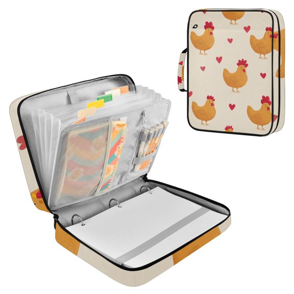 Chicken with Red Hearts Valentine Accordion File Organizer Expanding File Folder 3-Ring Binder Bag 500 Sheets A4 Size