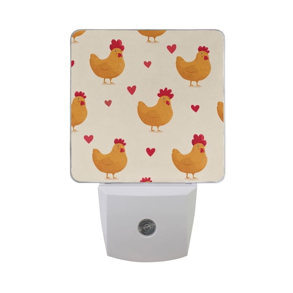 Chicken with Red Hearts Valentine LED Night Light Sensor Lamp Plug-in Adjustable Brightness 2 Pack