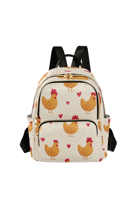 Chicken with Red Hearts Valentine Quilted Backpack Fashion Daypack Commuter Bag for Women 8.5 L