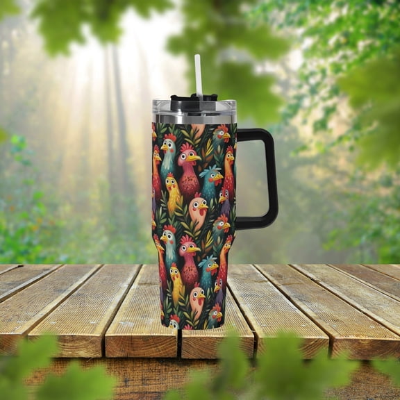 Chickens 40oz Stainless Steel Tumbler With Handle Lid and Straw, Funny Chicken Lover Drink Cup, Travel Tumbler, Tumbler Gift For Chicken Mom