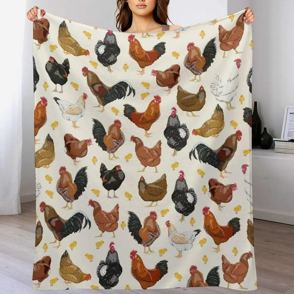 Chickens Blanket Super Soft Cozy Rooster Throw Blanket, Lightweight Fuzzy Comfy Flannel Blanket Warm Plush Throw Blankets for Couch, Sofa, Bed Travel and Camping Blanket Gifts Chickens