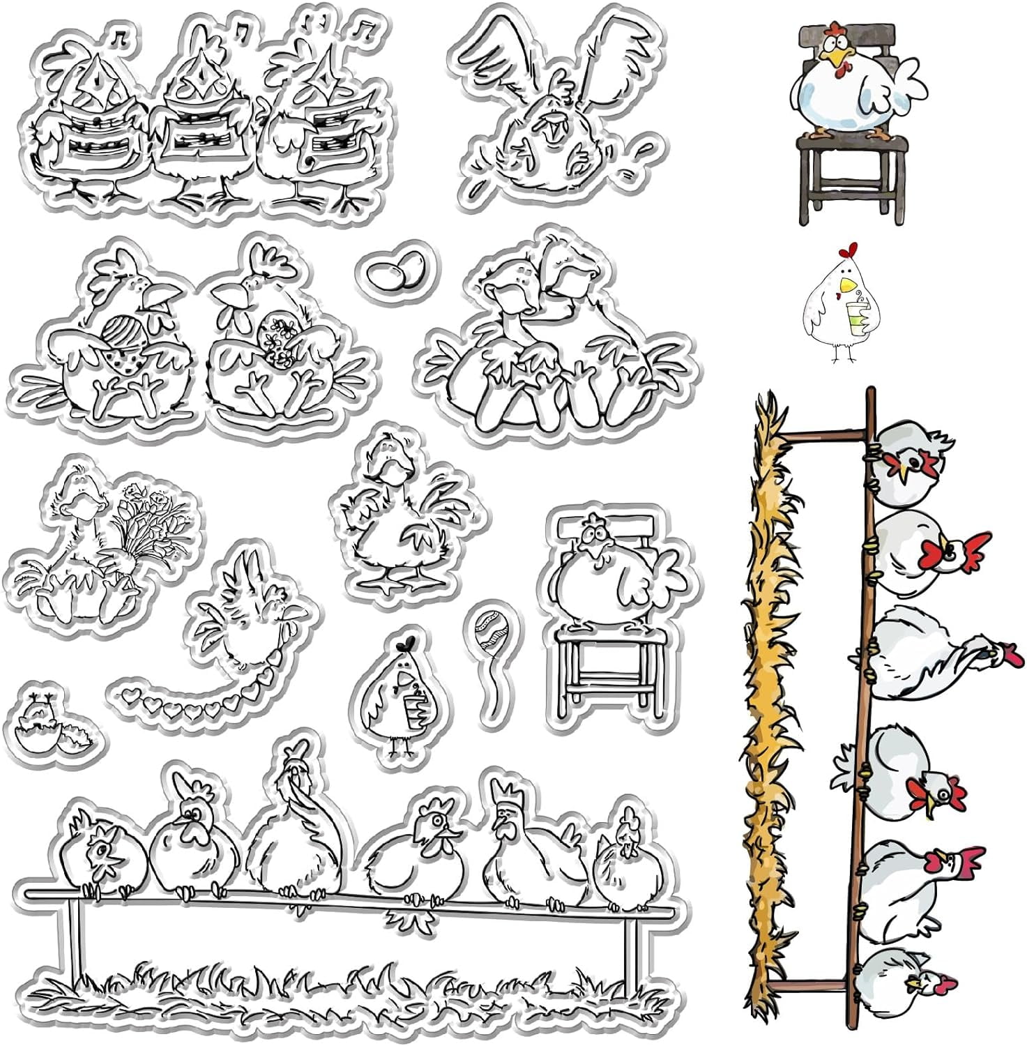 Chickens Clear Stamps Hens Cartoon Animal Reusable Postmark Transparent ...
