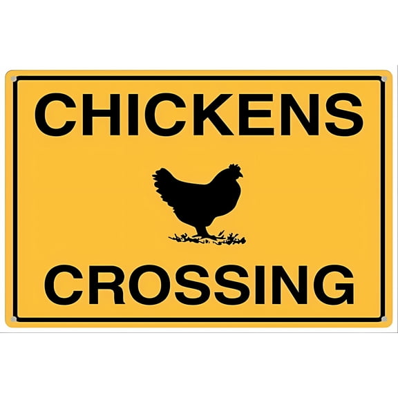 Chickens Crossing Sign - 8"x12" Tin Metal Warning Vintage Wall Decor for Home Farm Bar Coffee Shop Club