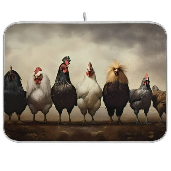 Chickens Dish Drying Mat Dish Drainer Rack Mats Water Absorbent Non-Slip Easy Clean Heat Resistant for Kitchen Counter