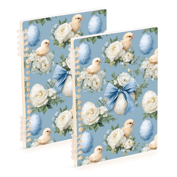 Chickens Easter Eggs with Bows Flowers Notebook Detachable Coil Notebook Diary Plan Book A5 Size 60 Pages 2 Pack