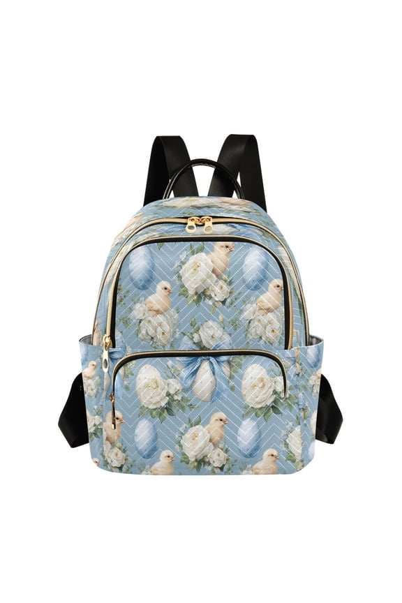 Chickens Easter Eggs with Bows Flowers Quilted Backpack Fashion Daypack Commuter Bag for Women 8.5 L