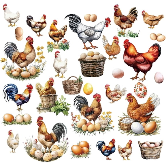 Chickens Eggs Window Stickers Decals Self -Adhesive Farm Rooster Hens Hen Laying Eggs Pattern Colorful Decor