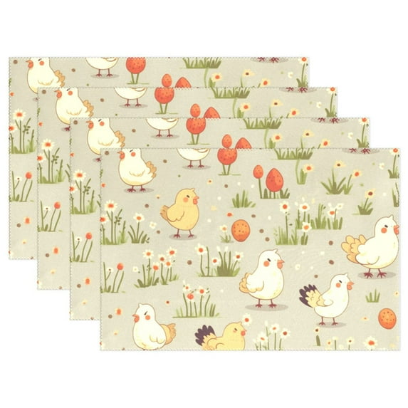 Chickens Flowers 12×18 inch Placemats Heat Resistant Washable Foldable Rectangular Placemats Set Decoration Indoor Outdoor for Kitchen Dining Table 4PCs