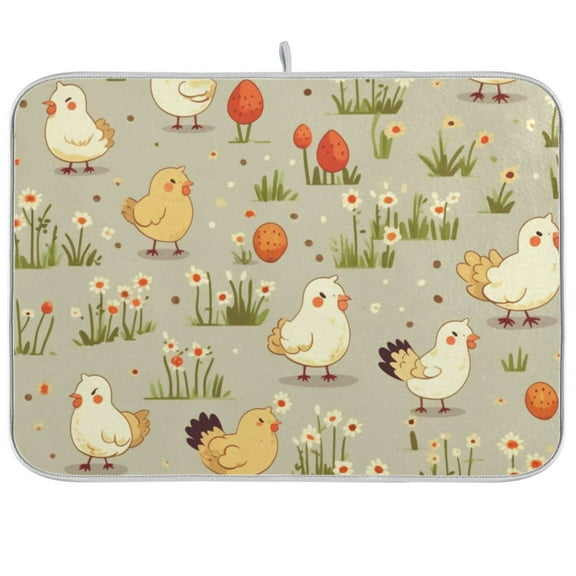 Chickens Flowers Dish Drying Mat Dish Drainer Rack Mats Water Absorbent Non-Slip Easy Clean Heat Resistant for Kitchen Counter