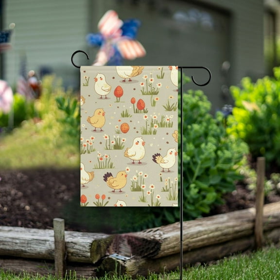 Chickens Flowers Garden Flag Double Sided Outdoor Banners for Courtyard Outdoor Lawn Farmhouse Holiday Decorations