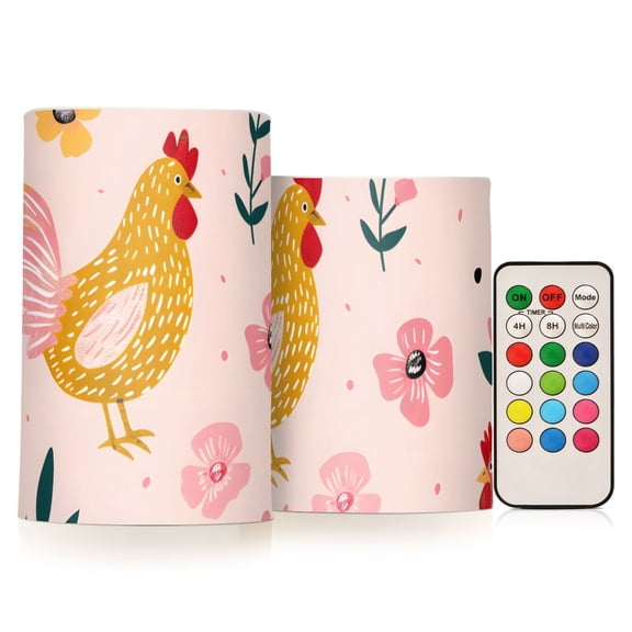 Chickens Flowers Leaves Flickering Flameless Candles LED Tealight Battery Operated with Remote Set of 2 Holiday Decor Ornaments