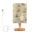 thumbnail image 1 of Chickens Flowers Table Lamp USB Bedside Desk Nightstand Lamp Printed Gifts Small Lamp Wood Base for Bedroom Living Room Kids Room College Dorm, 1 of 7