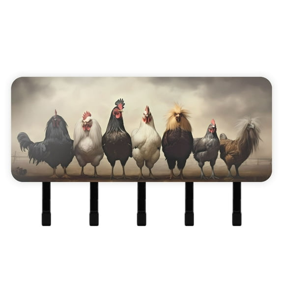Chickens Mail Holder Organizer Wall Mount with Shelf Key Holder Key Rack with 5 Key Hooks for Wall Decorative