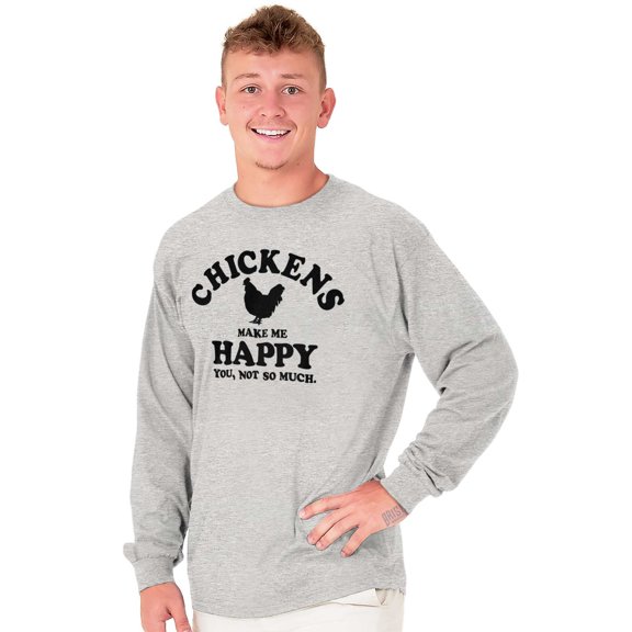 Chickens Make Me Happy Funny Country Plus Size Long Sleeve Graphic Tee Shirt Brisco Brands 3X