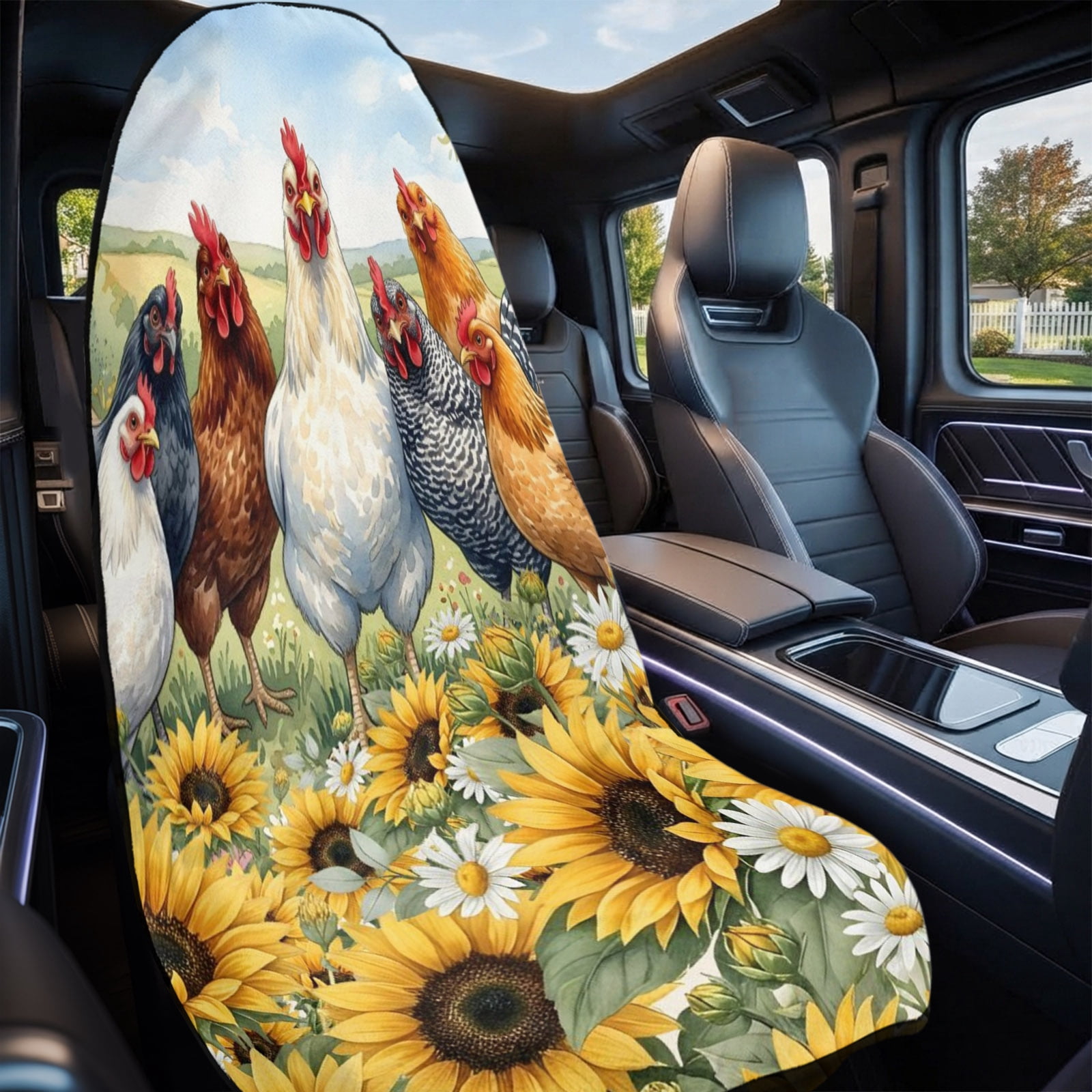 Chickens Rooster Car Seat Cover Towel 1 Pack, Yellow Sunflowers Barn ...
