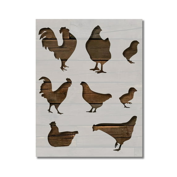 Chickens Rooster Hen Peeps Stencil Template Reusable 8.5 x 11 for Painting on Walls, Wood, Etc. By Stencilville