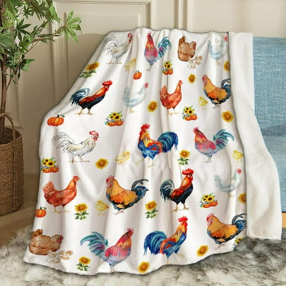 Chickens Rooster Sunflowers Blanket Gifts Plush Fuzzy Cozy Soft Lightweight Blankets for Couch Air-Conditioning Quilts Decor Blanket for Chirstmas Gifts 60"x50" for Teens