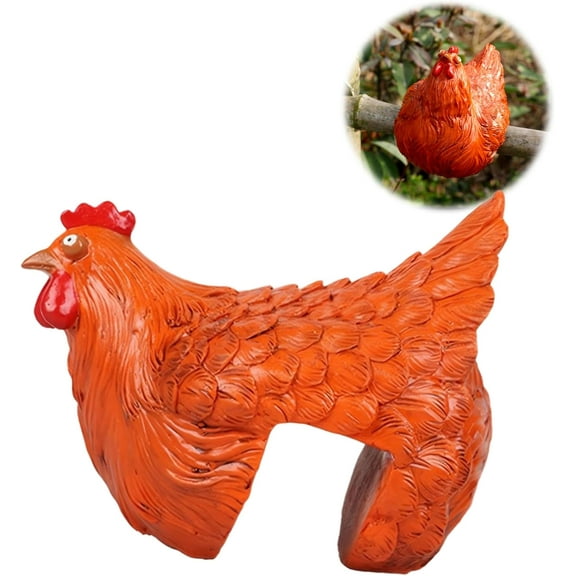 Chickens Statue Funny Yard Decor:Resin Chicken Figurines,Tree Fence Decorations Outdoor,Chicken Decorations for Garden,Farm,Patio,Backyard (Orange)