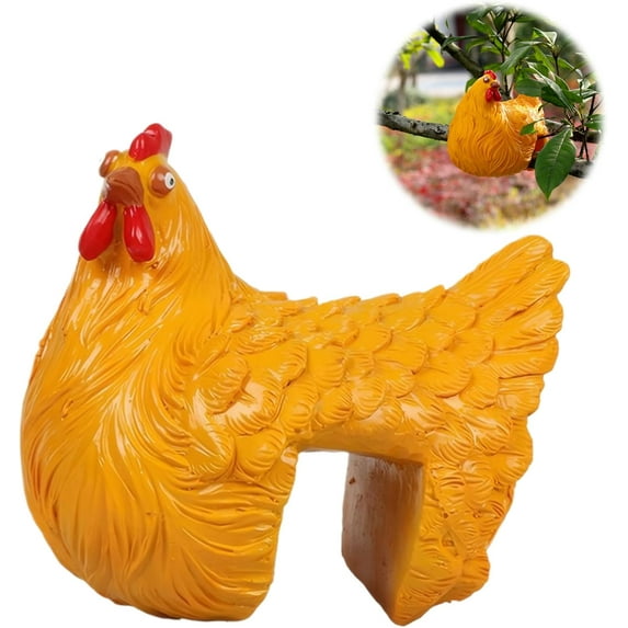 Chickens Statue Funny Yard Decor:Resin Chicken Figurines,Tree Fence Decorations Outdoor,Chicken Decorations for Garden,Farm,Patio,Backyard (Yellow)