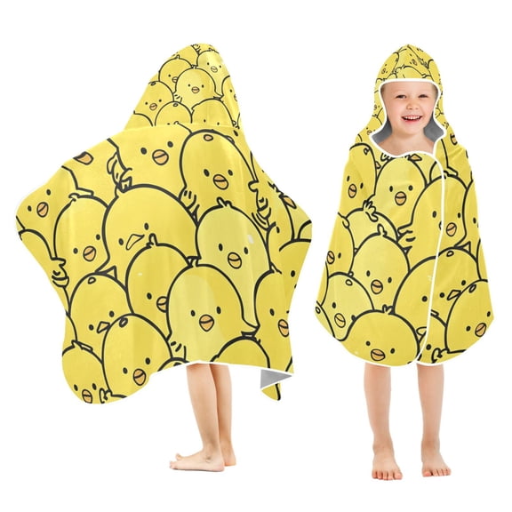 Chickens Yellow Kids Hooded Beach Towel Baby Bath Poncho Towels with Hood Absorbent 50"x23.5" for Pool Swimming
