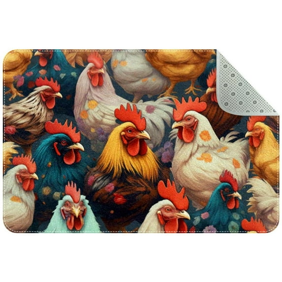 Chickens and Roosters Small Area Rug, Non-Slip Door Mat Indoor Floor Mat, Washable Kitchen Rug Entrance Door Mat for Bedroom Living Room