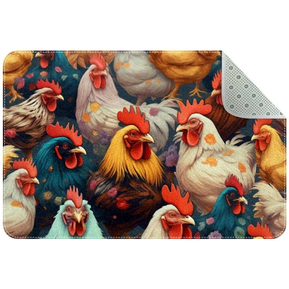 Chickens and Roosters Small Area Rug, Non-Slip Door Mat Indoor Floor Mat, Washable Kitchen Rug Entrance Door Mat for Bedroom Living Room