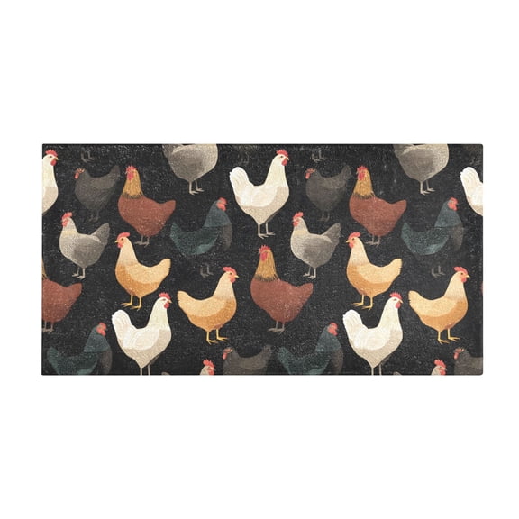 Chickens in Various Poses Pattern Bath Mat 39x20 Inch Soft Absorbent Non-Slip Plush Bathroom Rug for Floor