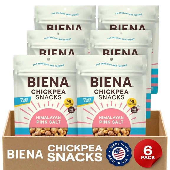 Biena Chickpea Snacks - Himalayan Pink Salt, 6 x 12 oz Bags