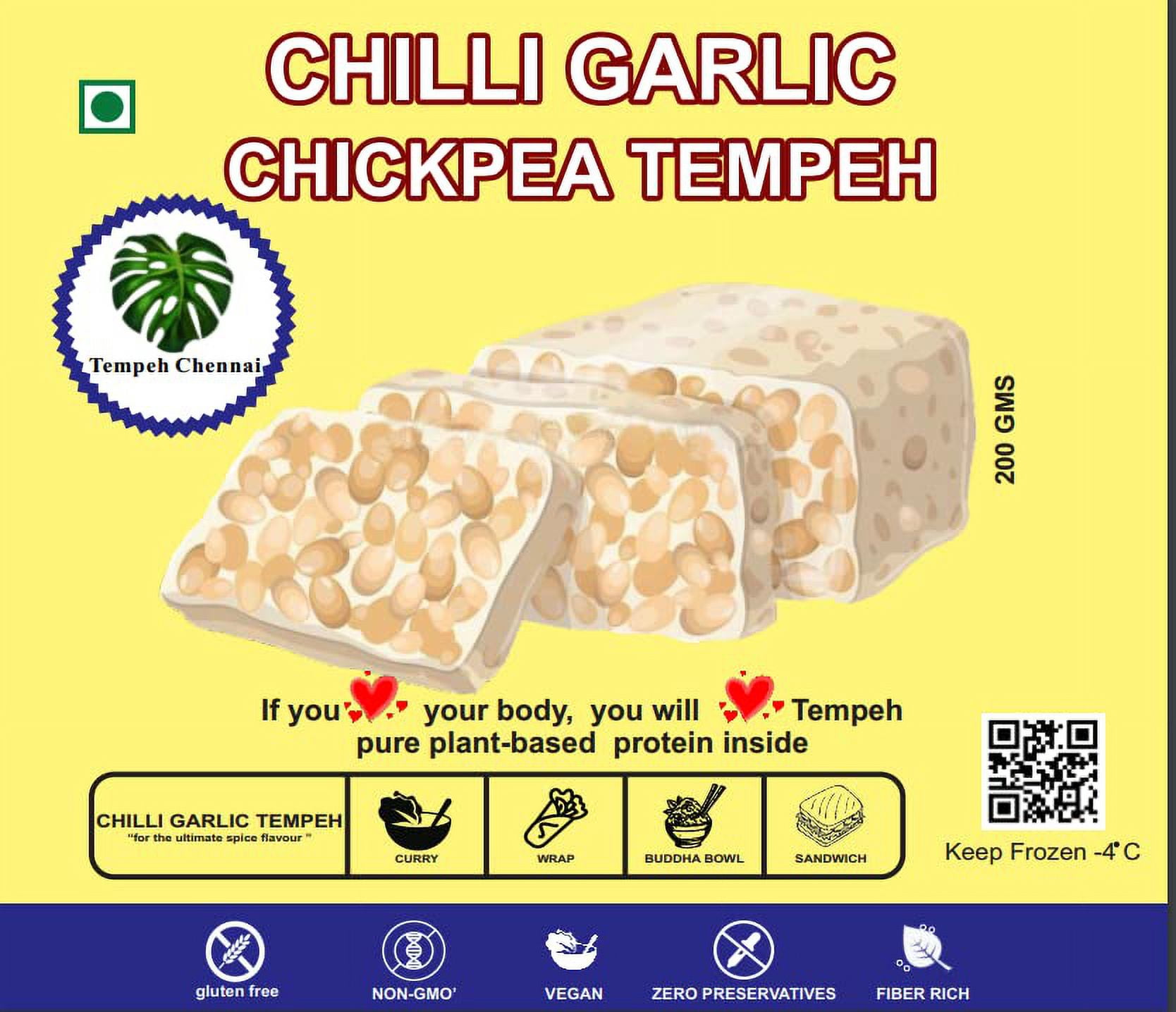 Chickpea Tempeh Chilli Garlic Original, 200G Veg/Vegan Protein Ready
