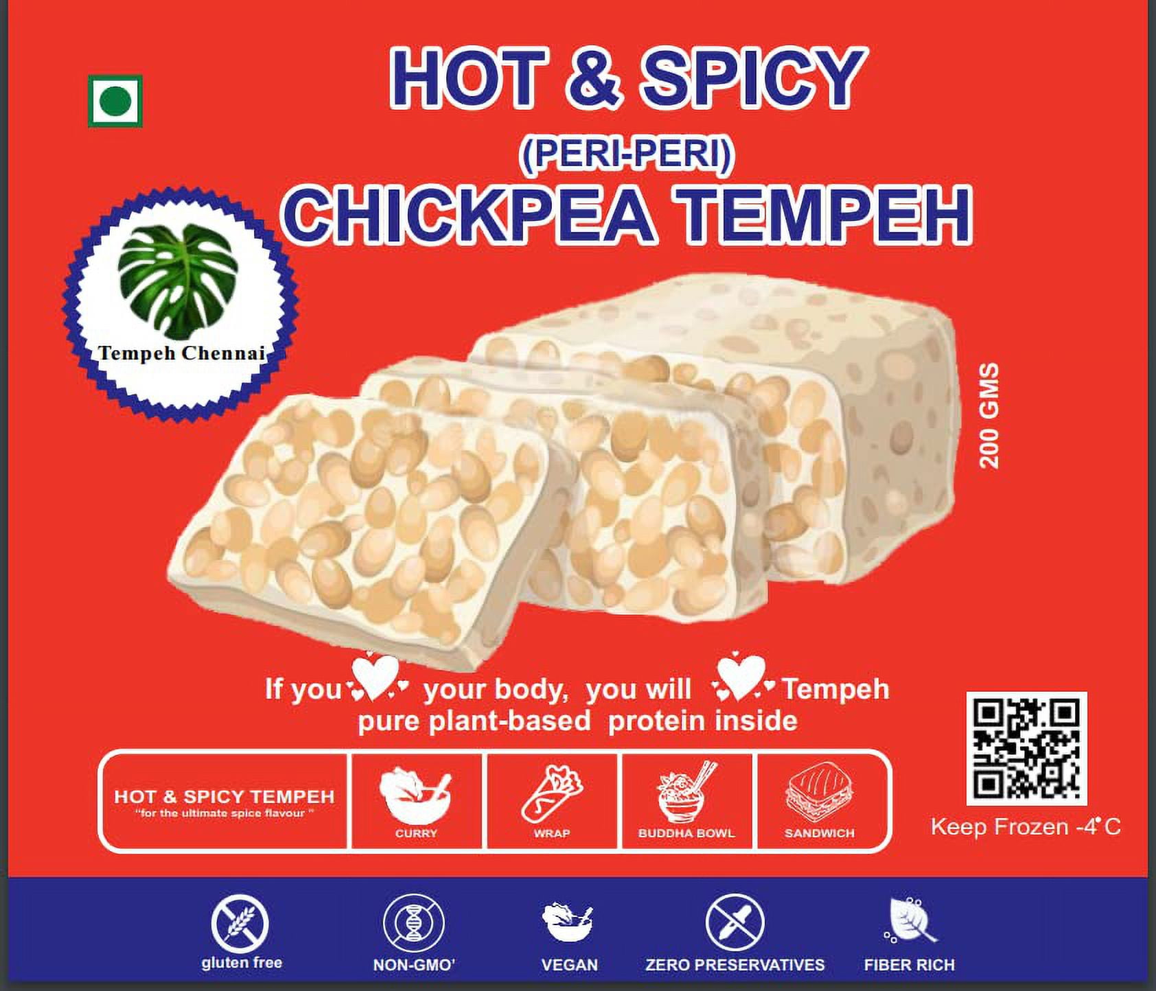 Chickpea Tempeh Peri Peri Original, 200G Veg/Vegan Protein Ready To