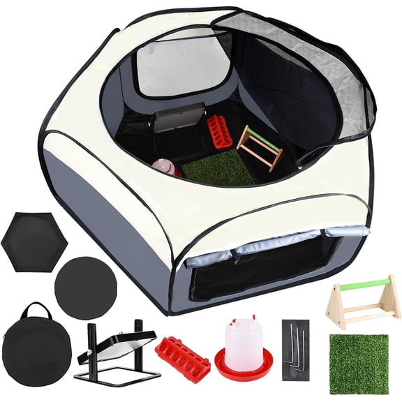 Chicks Brooder Box for Chick Starter Kit -Dual Door Chicken Brooder Playpen/Pen/Tent with 10 * 10 inch Brooder Heating Plate,Nesting Pads,Chick FeederWaterer,Chick Perch Up to 15 Chicks,Quail,Duck