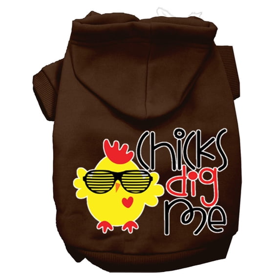 Mirage Pet Chicks Dig Me Screen Print Dog Hoodie Brown XL