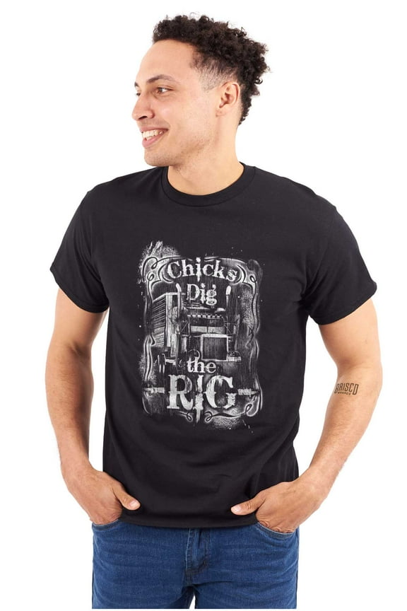 Chicks Dig Rig Big Trucks Tractor Men's Graphic T Shirt Tees Brisco Brands M