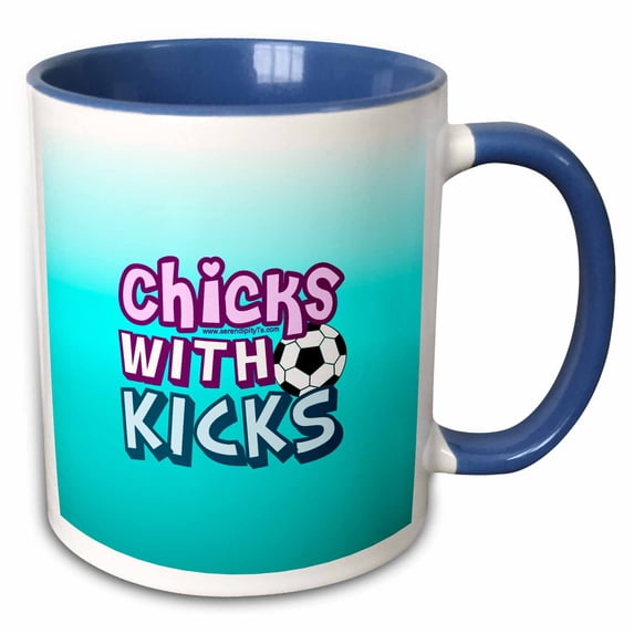 3drose, Chicks with Kicks on Aqua, 11oz Two-tone Blue Mug