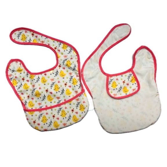 Lil' Sweetie Bibs Chicks 'n' Blooms Reusable Toddler Bib, Pink 2 Piece